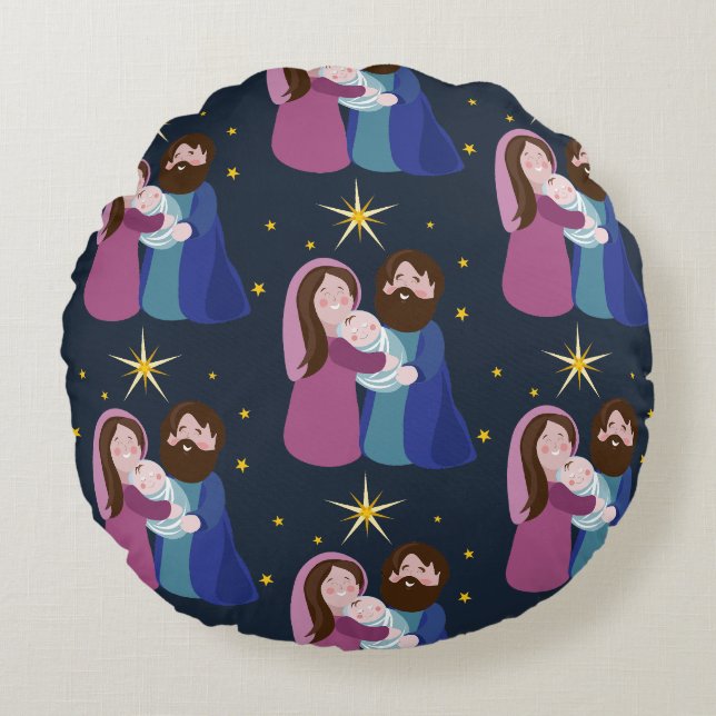 Christmas Nativity Round Pillow (Front)