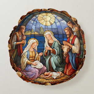 Christmas Nativity Round Pillow