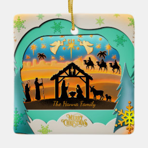 Christmas Nativity Scene 3D   Religious Holiday  Ceramic Ornament