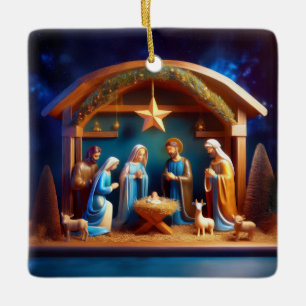 Christmas nativity scene ceramic ornament