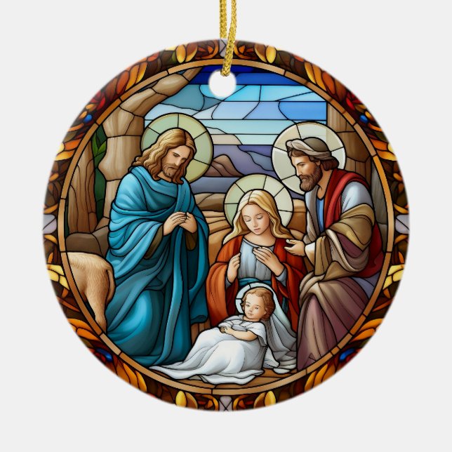 Christmas Nativity Scene Ceramic Ornament (Front)