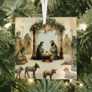 Christmas Nativity Scene Glass Ornament