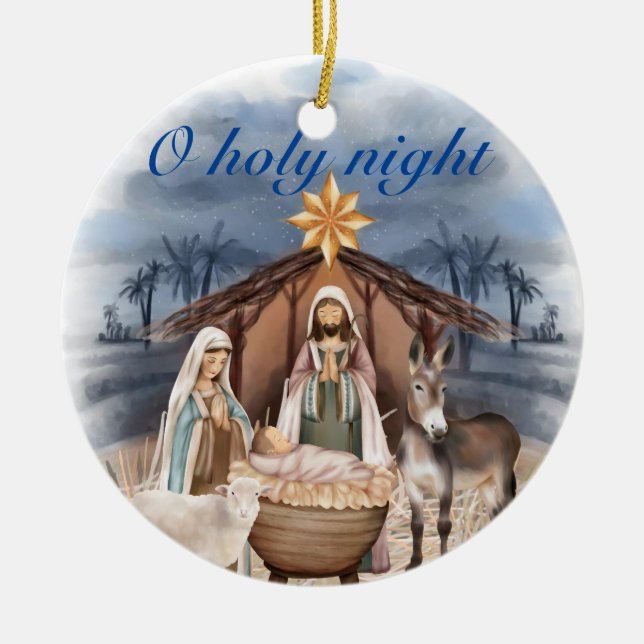 Christmas Nativity scene Religious Ceramic Ornament (Front)