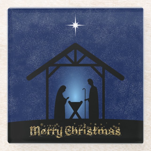 Christmas Nativity Scene Religious Glass Coaster (Front)