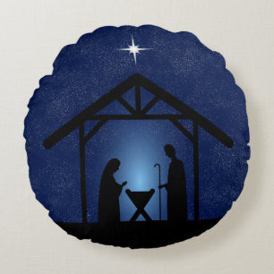 Christmas Nativity Scene Religious Round Pillow
