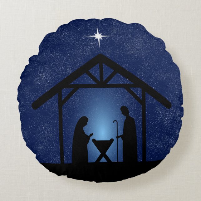 Christmas Nativity Scene Religious Round Pillow (Front)