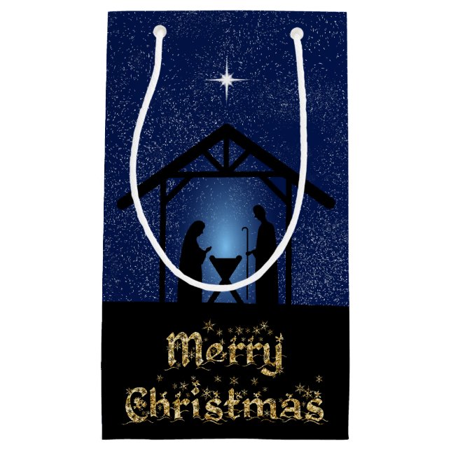 Christmas Nativity Scene Religious Small Gift Bag (Front)