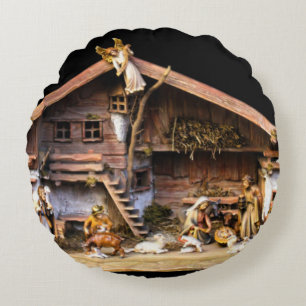 Christmas Nativity Scene Round Pillow