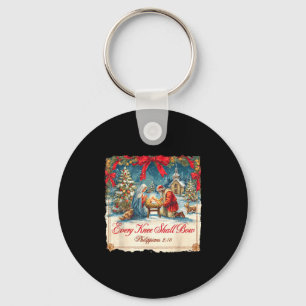 Christmas Nativity Scene Xmas Every Knee Shall Bow Keychain
