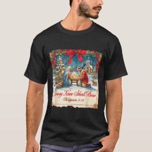 Christmas Nativity Scene Xmas Every Knee Shall Bow T-Shirt