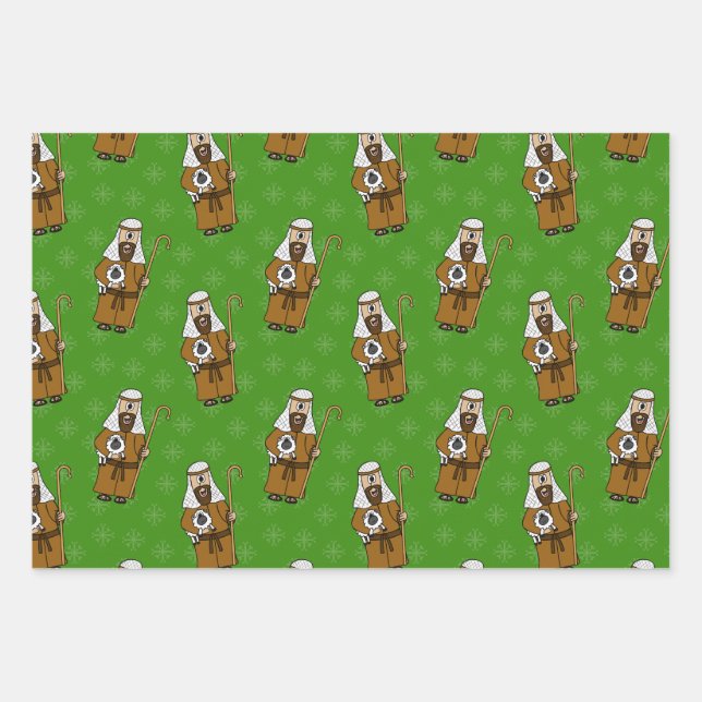 Christmas Nativity Shepherd Sheep Pattern Wrapping Paper Sheet (Front)