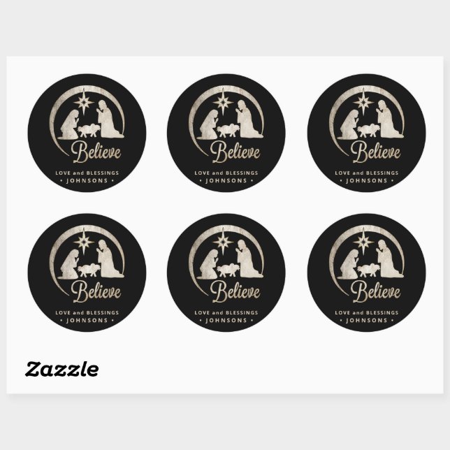 Christmas Nativity Silhouette Classic Round Sticker (Sheet)