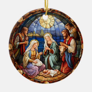 Christmas Nativity Stained Glass Ceramic Ornament