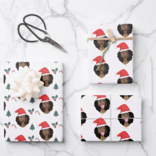 Christmas, Natural Hair Beauties with Santa Hat Wrapping Paper Sheet
