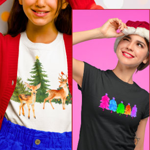 Christmas Nature Reindeer Cardinals Xmas Trees T-Shirt