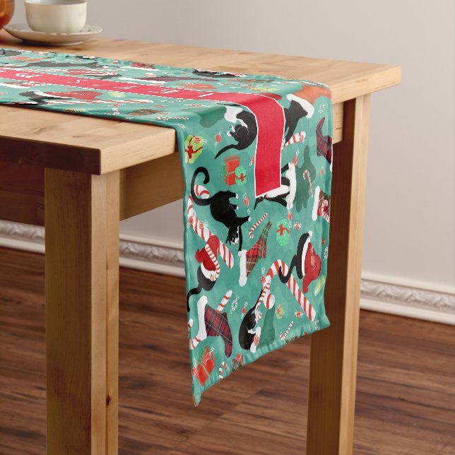 Christmas Naughty Cat and Christmas Stockings  Short Table Runner (In Situ)