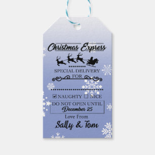 Christmas "Naughty" Gift Tag Blue With Snow Flakes