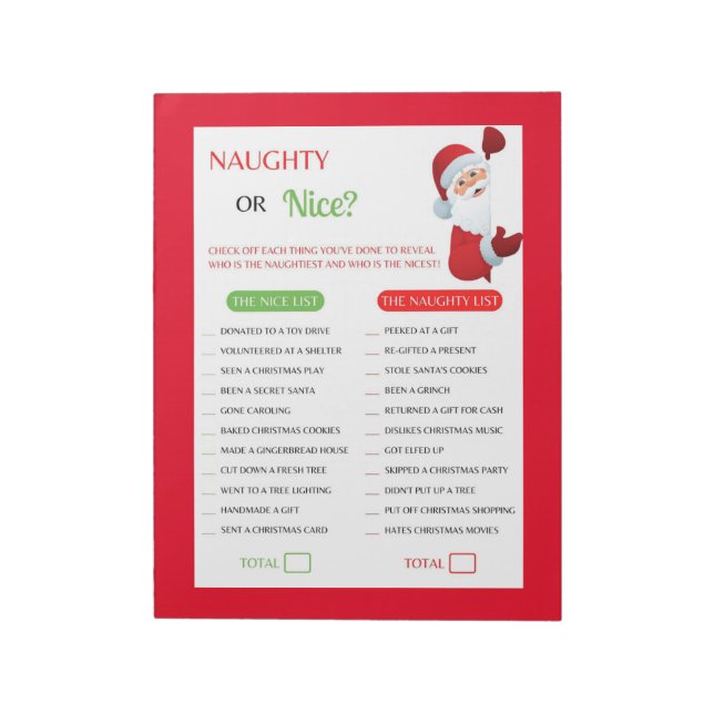 Christmas Naughty Or Nice Game Notepad (Rotated)