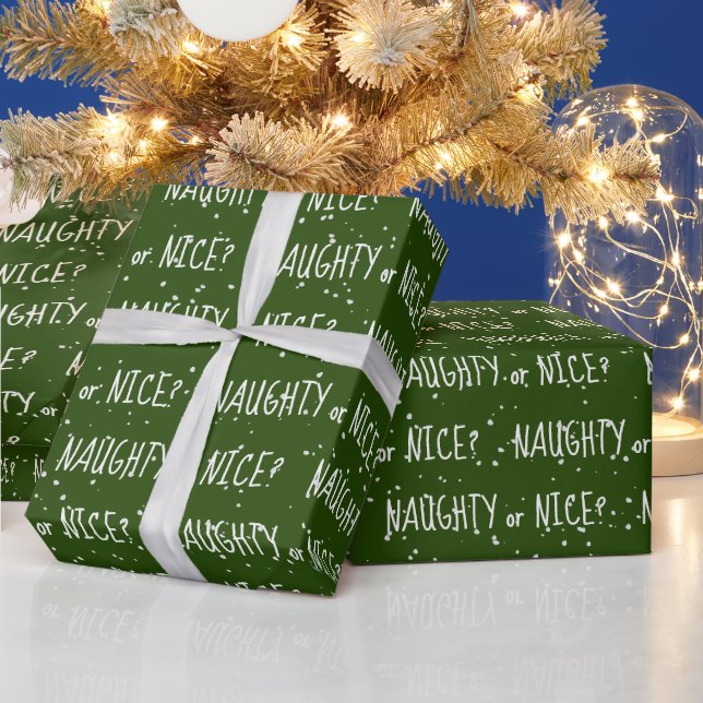 Christmas NAUGHTY or NICE Text In Snowflakes Wrapping Paper (Holidays)