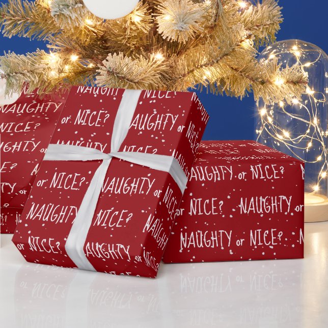 Christmas NAUGHTY or NICE Text In Snowflakes Wrapping Paper (Holidays)