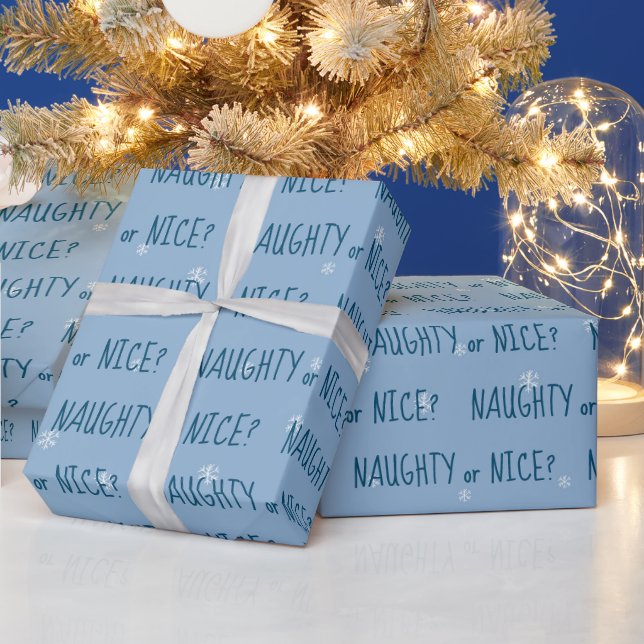 Christmas NAUGHTY or NICE Text On Snowflakes Wrapping Paper (Holidays)
