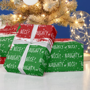 Christmas NAUGHTY or NICE Text With Snowflakes Wrapping Paper