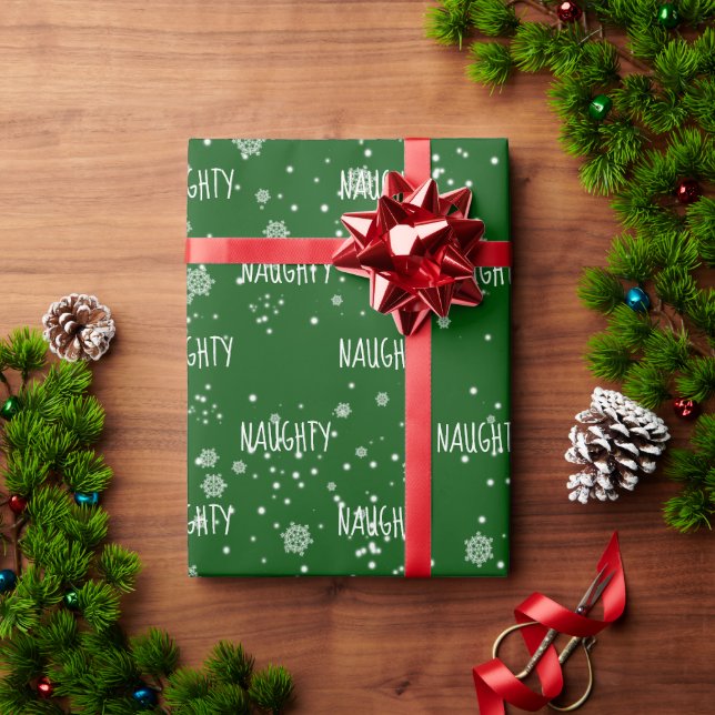Christmas NAUGHTY Text In Snowflakes  Wrapping Paper (Holiday Gift)