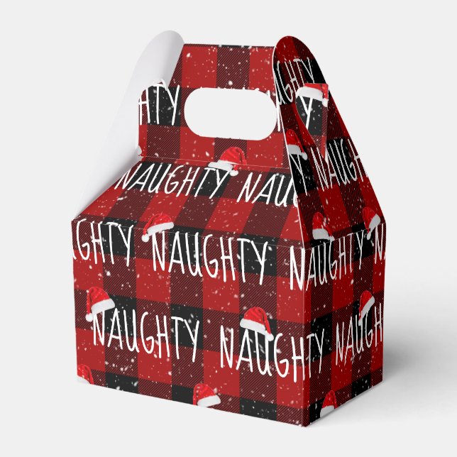 Christmas NAUGHTY Text with Santa Hats  Favor Box (Front Side)