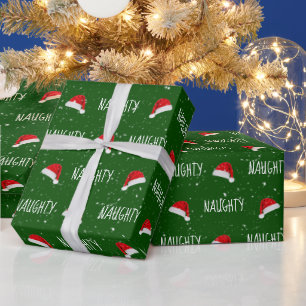 Christmas NAUGHTY Text with Santa Hats Wrapping Paper