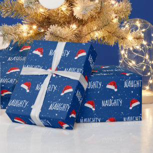 Christmas NAUGHTY Text with Santa Hats Wrapping Paper