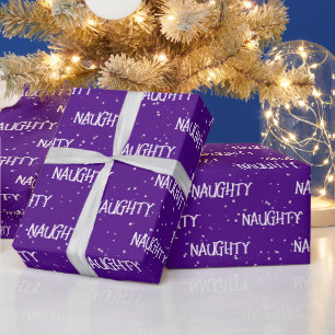 Christmas NAUGHTY Text With Snowflakes Wrapping Paper