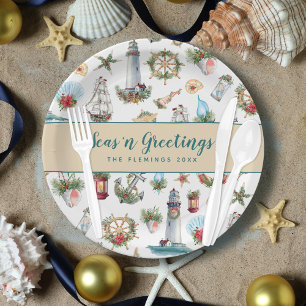 Christmas Nautical Seas’n Greetings Personalized Paper Plate