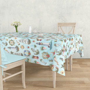 Christmas Nautical Watercolor Pattern Tablecloth