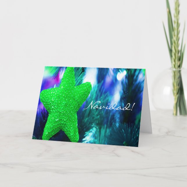 Christmas Navidad Green Star III Holiday Card (Front)