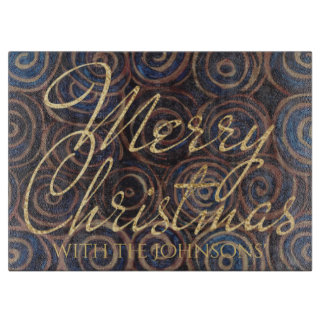 Christmas Navy and Gold Swirls Cutting Board
