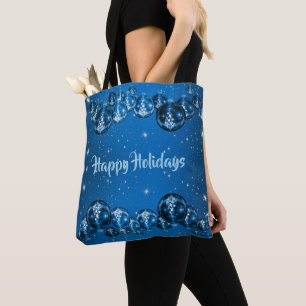 Christmas Navy Blue Ornaments Holidays Tote Bag
