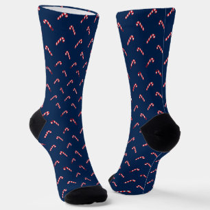 Christmas navy blue red cute candy cane pattern socks