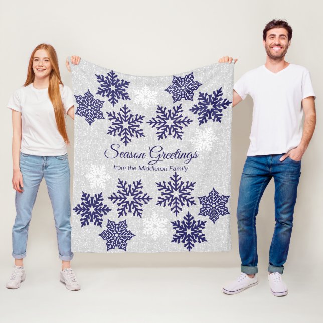 Christmas Navy Blue Snowflakes  Fleece Blanket (In Situ)