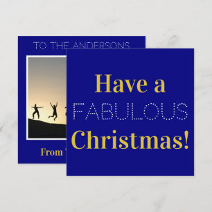 Christmas Navy Gold White Tyopgraphy Photo Holiday Card