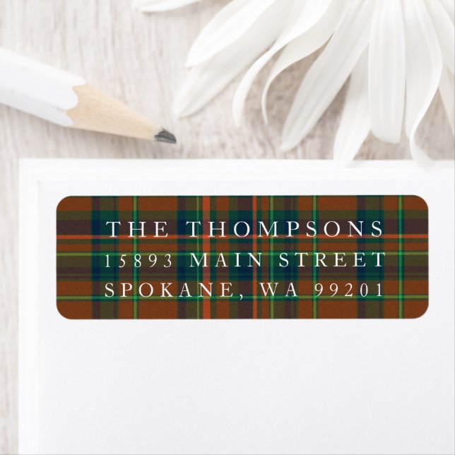 Christmas Navy Orange Plaid Flannel Return Address (Insitu)