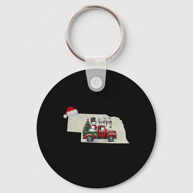 Christmas Nebraska Xmas State Map Nebraska Christm Keychain (Front)