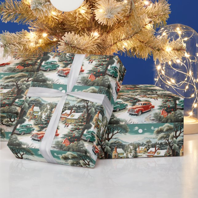 Christmas Neighbourhood Cars Homes MCM Wrapping Paper (Holidays)