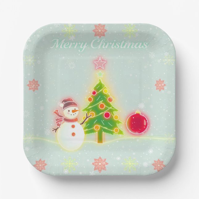 Christmas Neon Trendy Holiday Collection Paper Plate (Front)