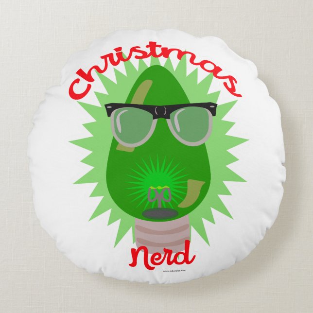 Christmas Nerd Holiday Lightbulb Epic Festive Fun Round Pillow (Front)