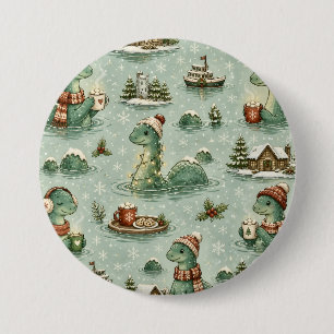Christmas Nessie Loch Ness Monster Cozy Cryptids 3 Inch Round Button