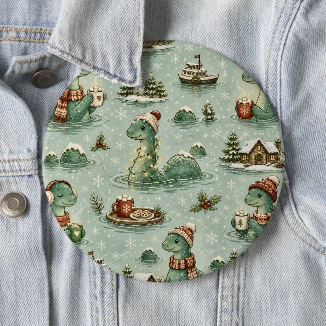 Christmas Nessie Loch Ness Monster Cozy Cryptids  6 Inch Round Button (In Situ)