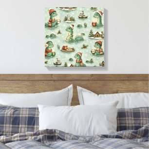 Christmas Nessie Loch Ness Monster Cozy Cryptids  Canvas Print