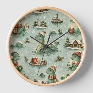 Christmas Nessie Loch Ness Monster Cozy Cryptids  Clock