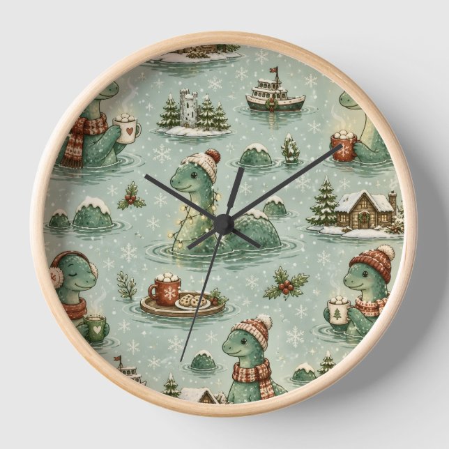 Christmas Nessie Loch Ness Monster Cozy Cryptids  Clock (Front)