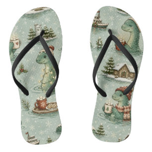 Christmas Nessie Loch Ness Monster Cozy Cryptids Flip Flops